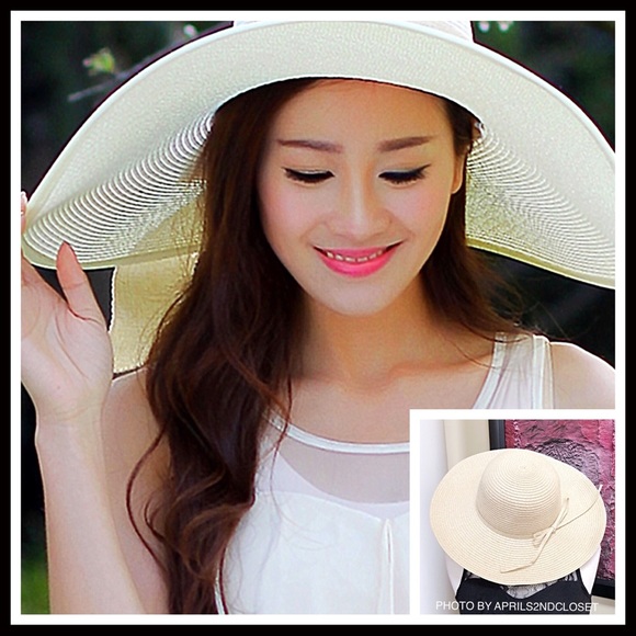 OVERSIZED WIDE BRIM FLOPPY WOVEN IVORY SUN HAT A2C - Picture 6 of 8